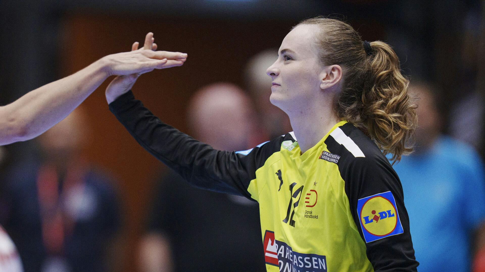 Anna Kristensen during the women's handball match in the EHF Euro Cup group 2 between Denmark and the Czech Republic at the Gold Box in Nykøbing Falster on Wednesday, October 15, 2025. (Photo: Liselotte Sabroe/Ritzau Scanpix)