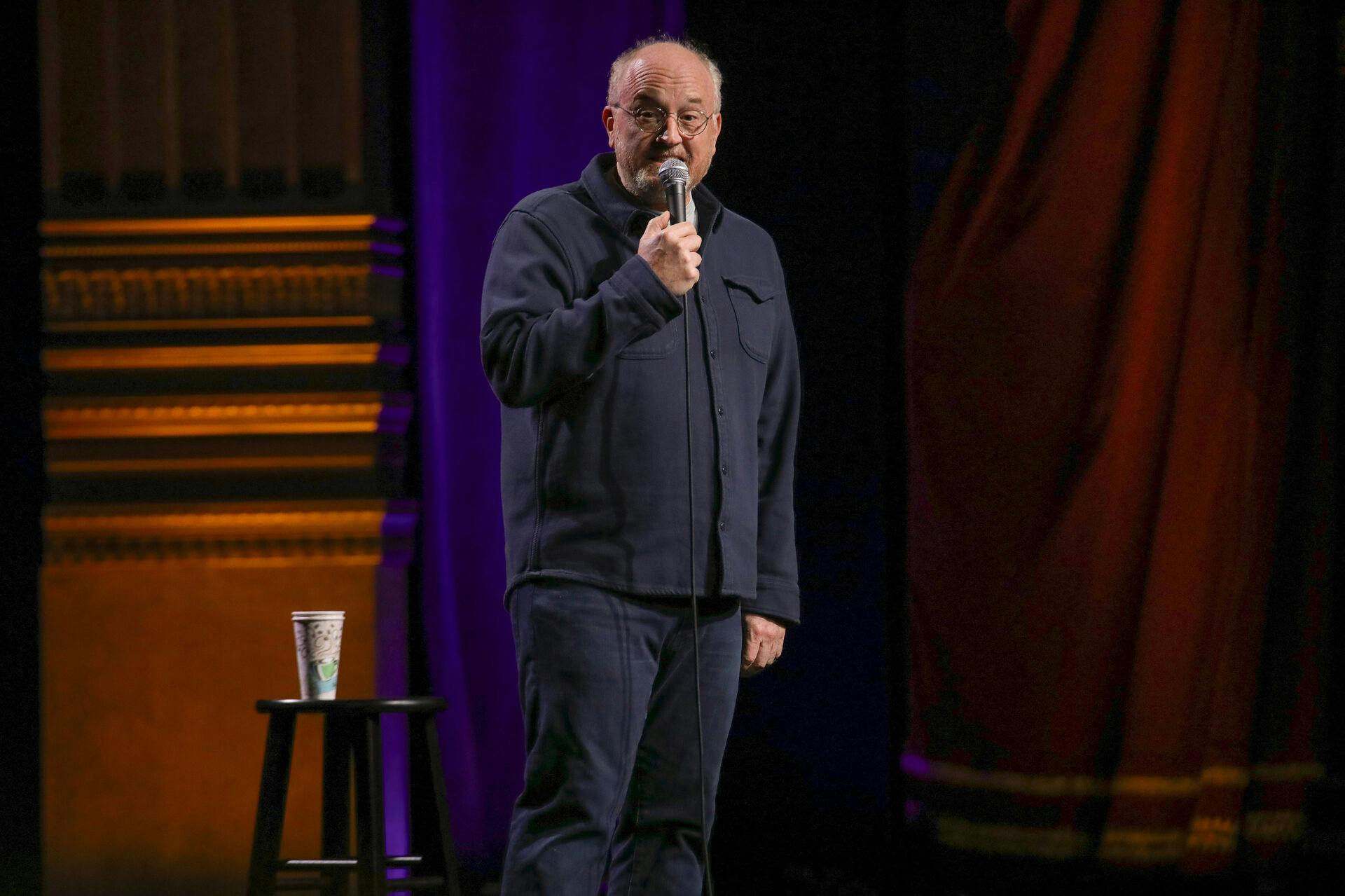 Comedian Louis CK performs at the Beacon Theatre on Sunday, Nov. 16, 2025, in New York. (Photo by Andy Kropa/Invision/AP)