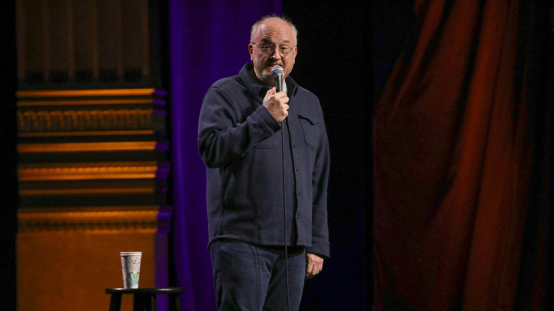 Comedian Louis CK performs at the Beacon Theatre on Sunday, Nov. 16, 2025, in New York. (Photo by Andy Kropa/Invision/AP)