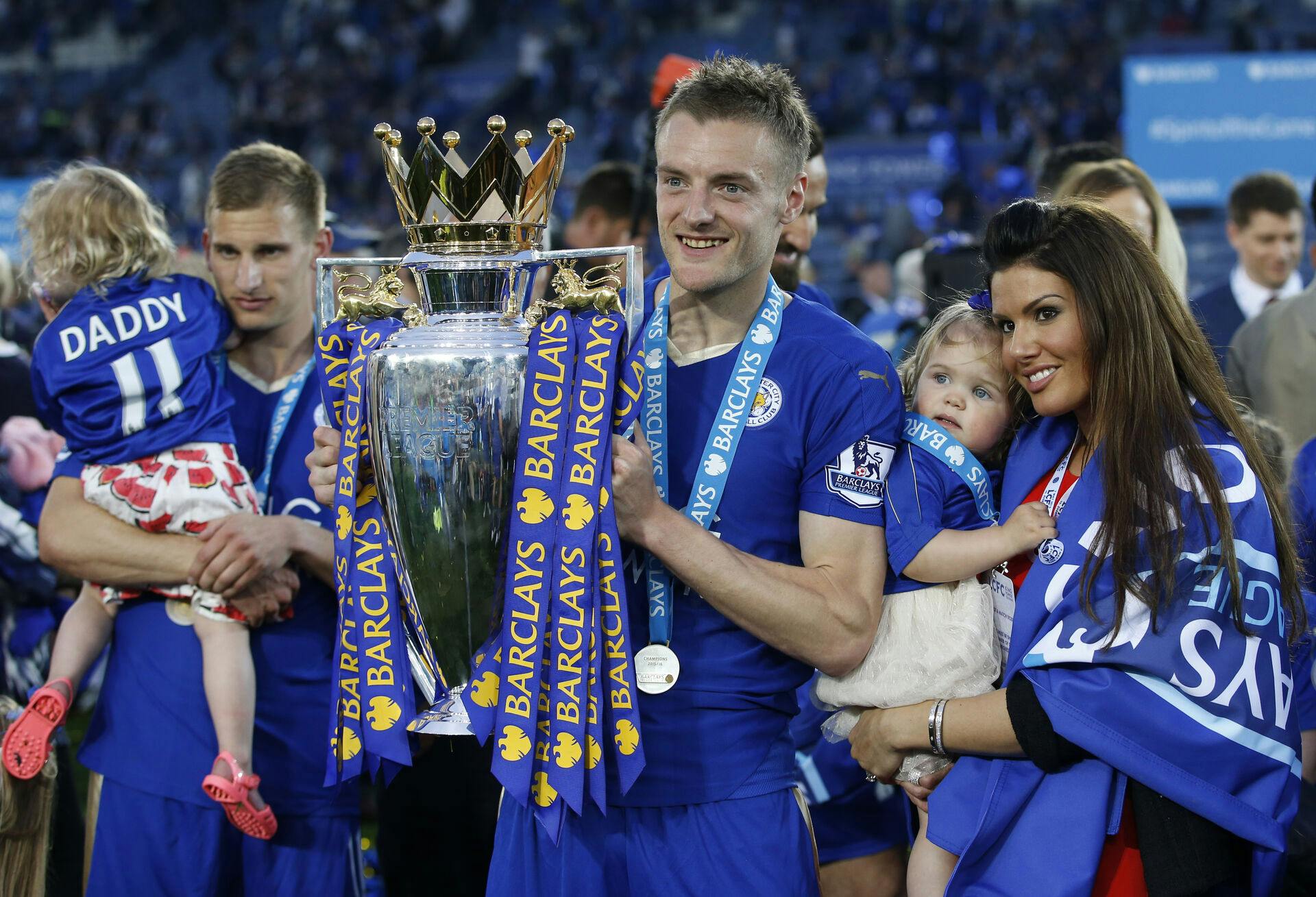 Jamie Vardy, hustruen Rebekah og deres datter Sofia.