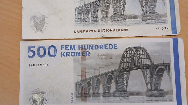 Sådan ser nogle af de falske sedler ud.