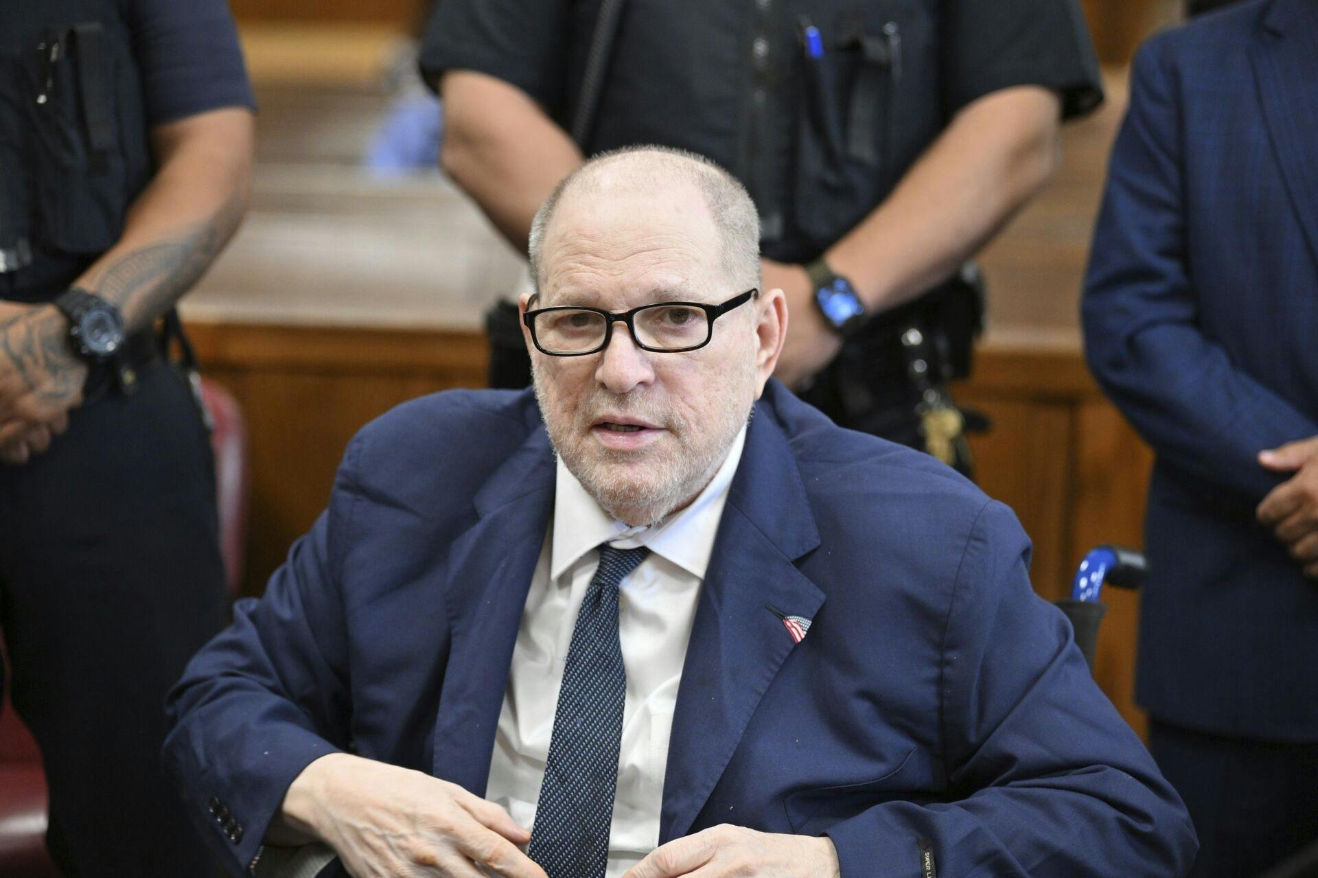 Harvey Weinstein appears in state court in Manhattan to be sentenced on his sexual assault conviction in Wednesday, Aug. 13 2025 in New York. (Curtis Means/Pool Photo via AP)