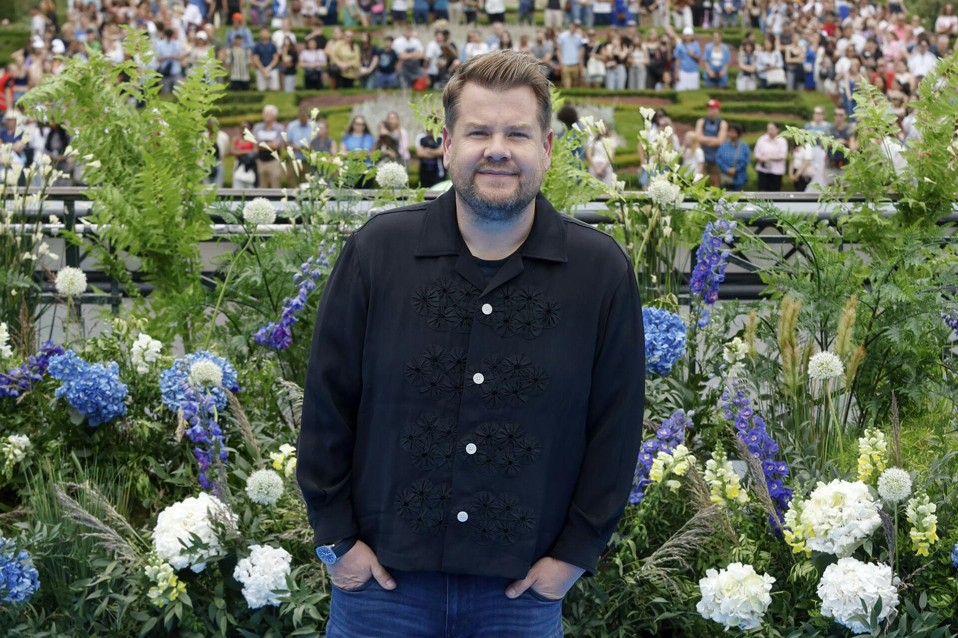 James Corden poses for photographers upon arrival at the world premiere of the film "Smurfs", on Saturday, June 28, 2025, in Brussels. (AP Photo/Omar Havana).