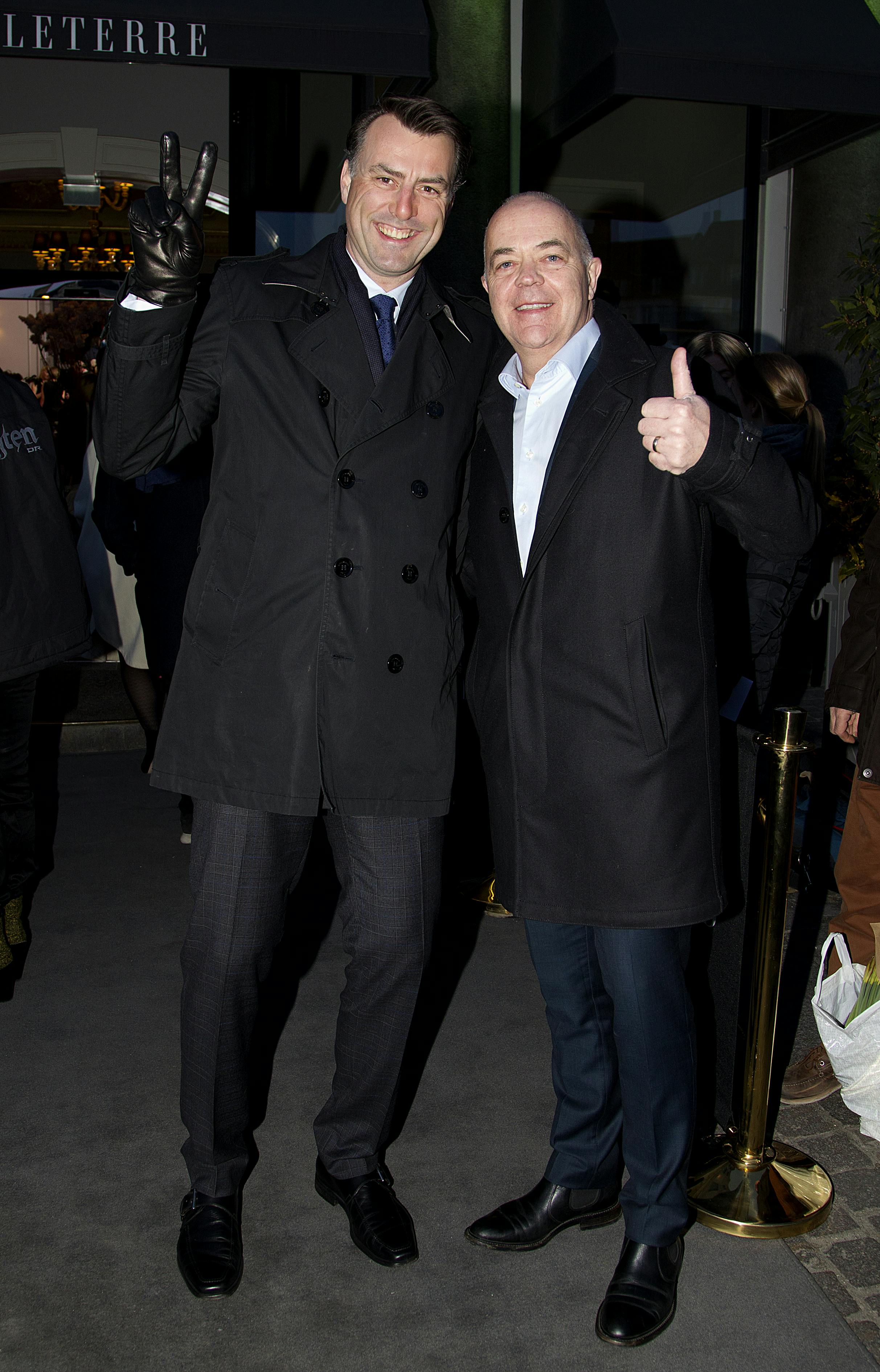 BILLED-BLADET's TV-Guld fest 2015 fejres på Hotel D'Angleterre i København.Mediedirektør Mikael Kamber (tv) og journalist Jes Dorph-Petersen.