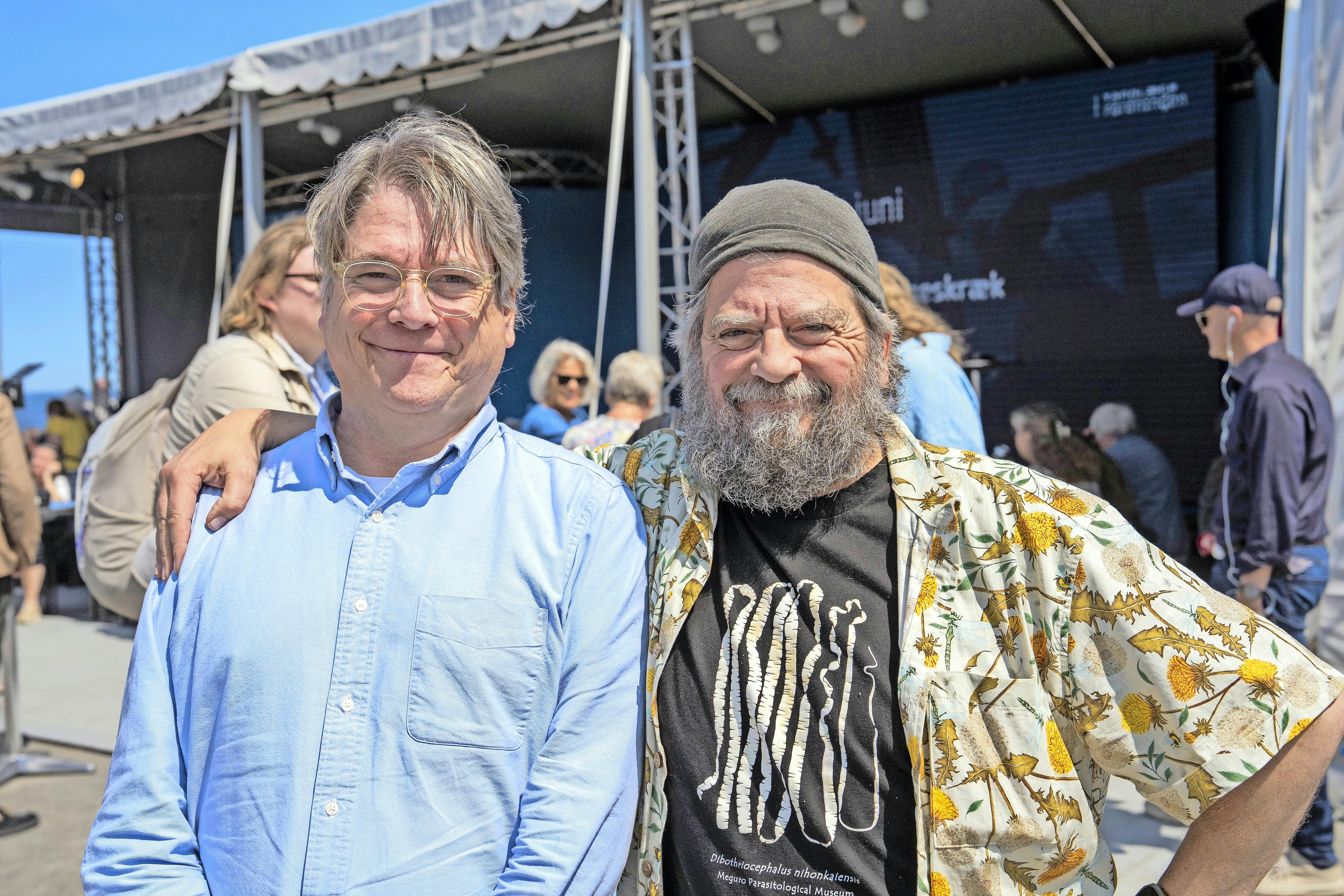 Peter og Anders Lund Madsen under Folkemødet på Bornholm i sommer.