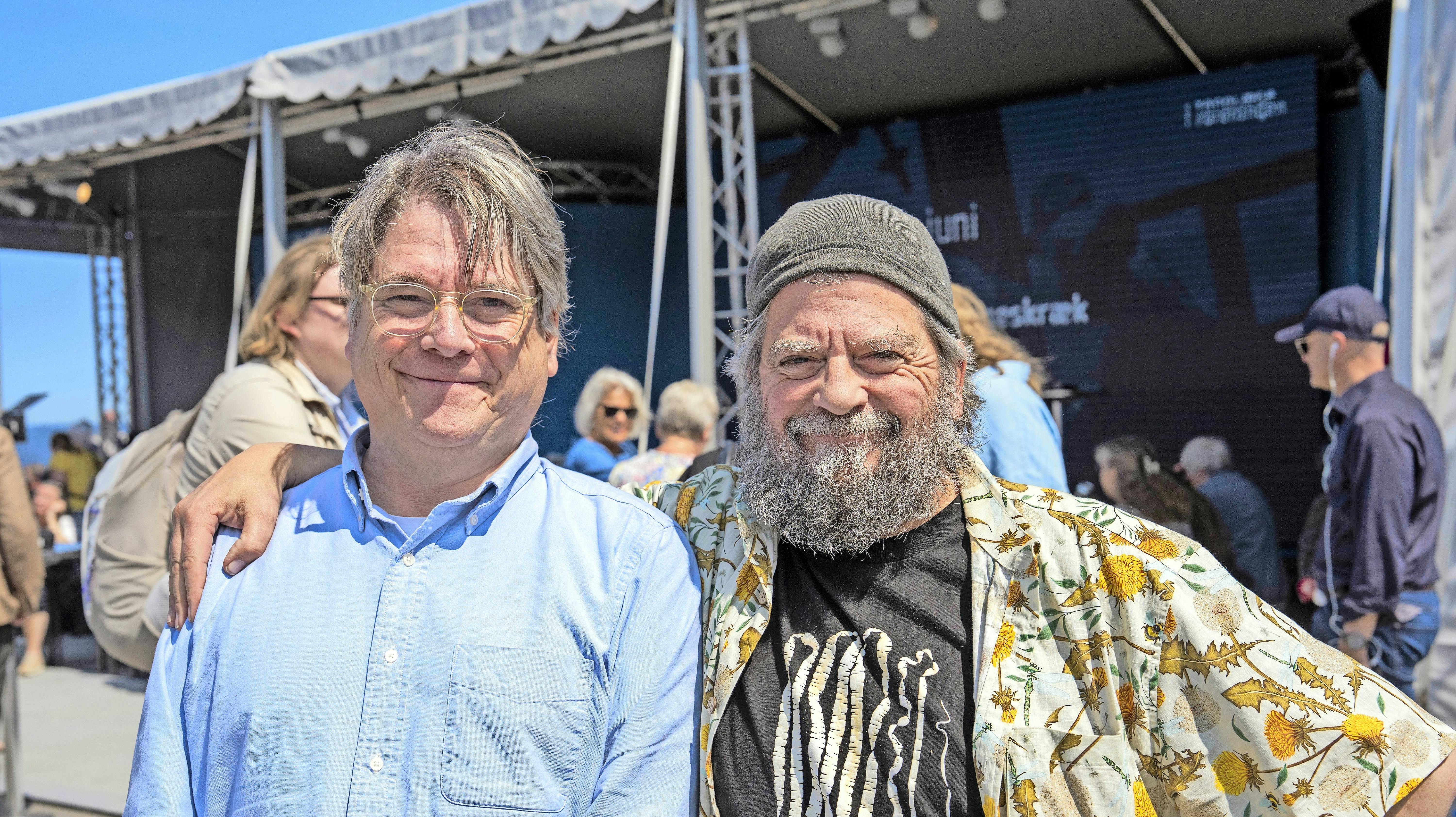 Peter og Anders Lund Madsen under Folkemødet på Bornholm i sommer.