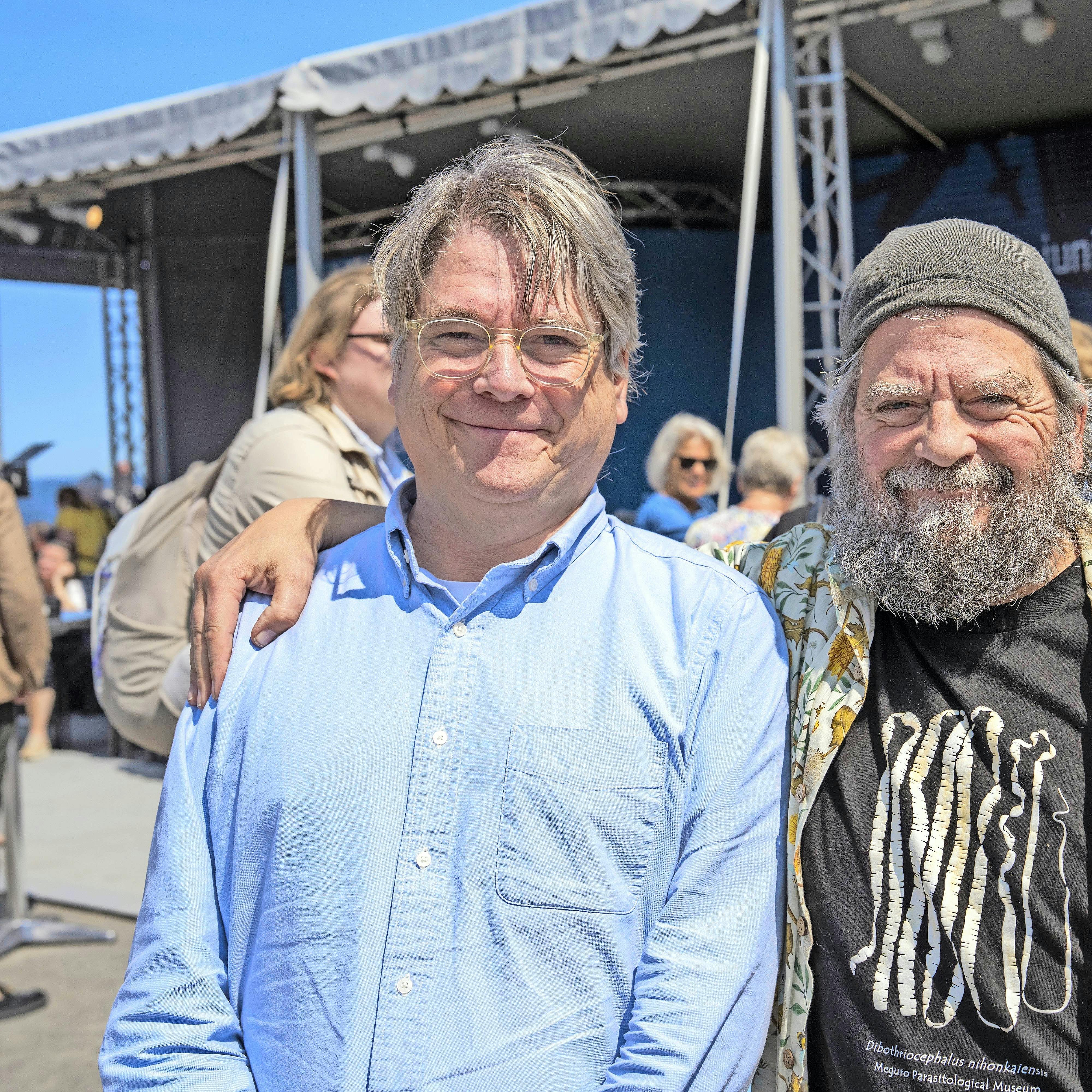 Peter og Anders Lund Madsen under Folkemødet på Bornholm i sommer.