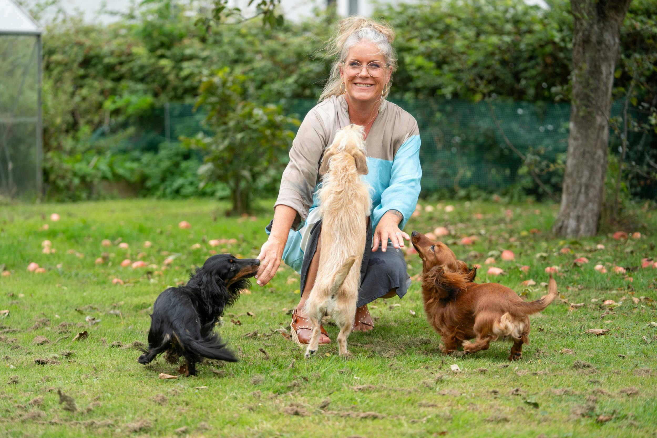 Udover Tine består hjemmet af sønnen Anton, 17, og hundene Fie, Ida, og Molly.