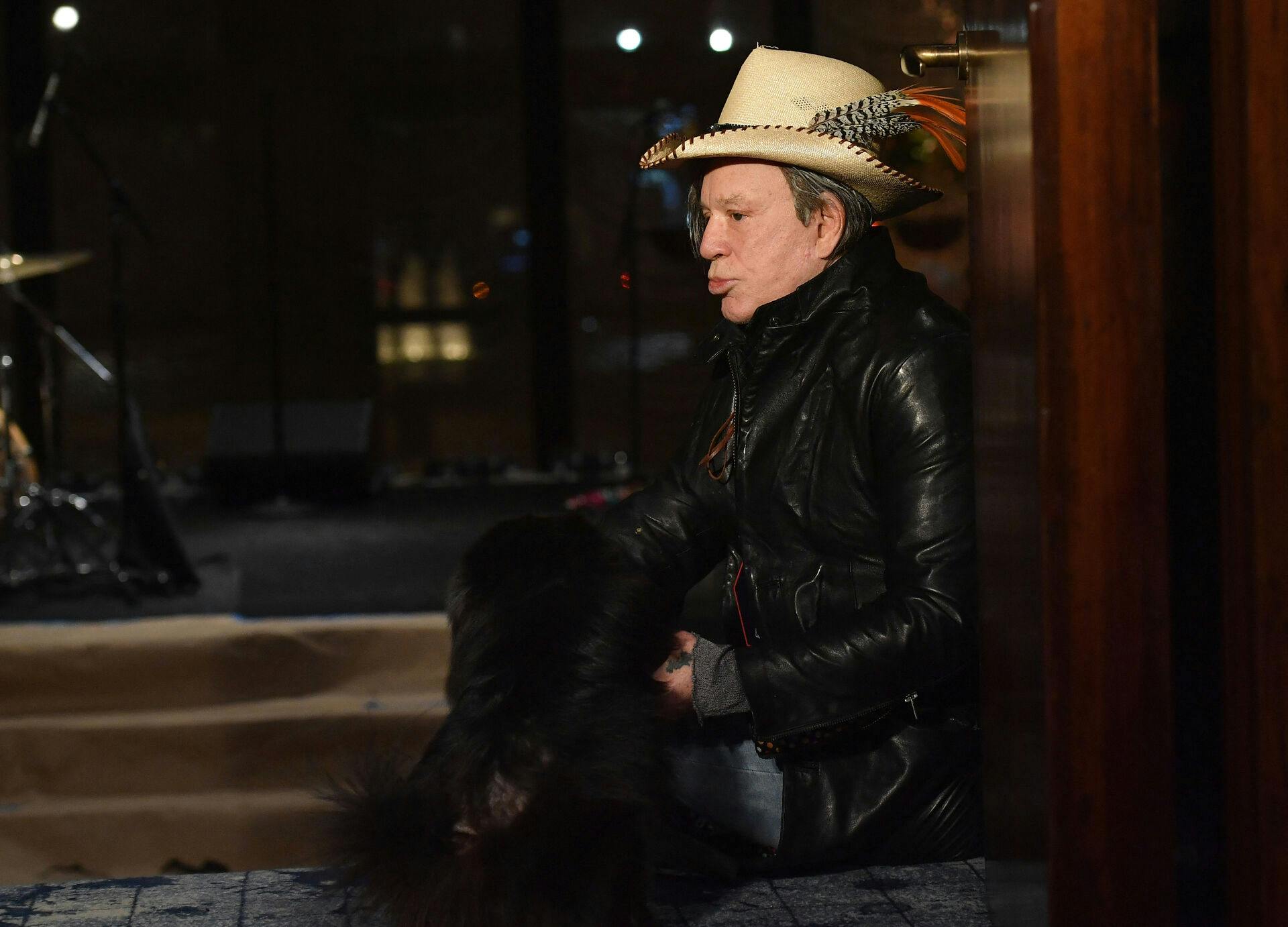 Actor Mickey Rourke poses before the Billionaire Fall/Winter 19/20 collection by Philipp Plein during New York Fashion Week on February 11, 2019 in New York City.  Angela Weiss / AFP