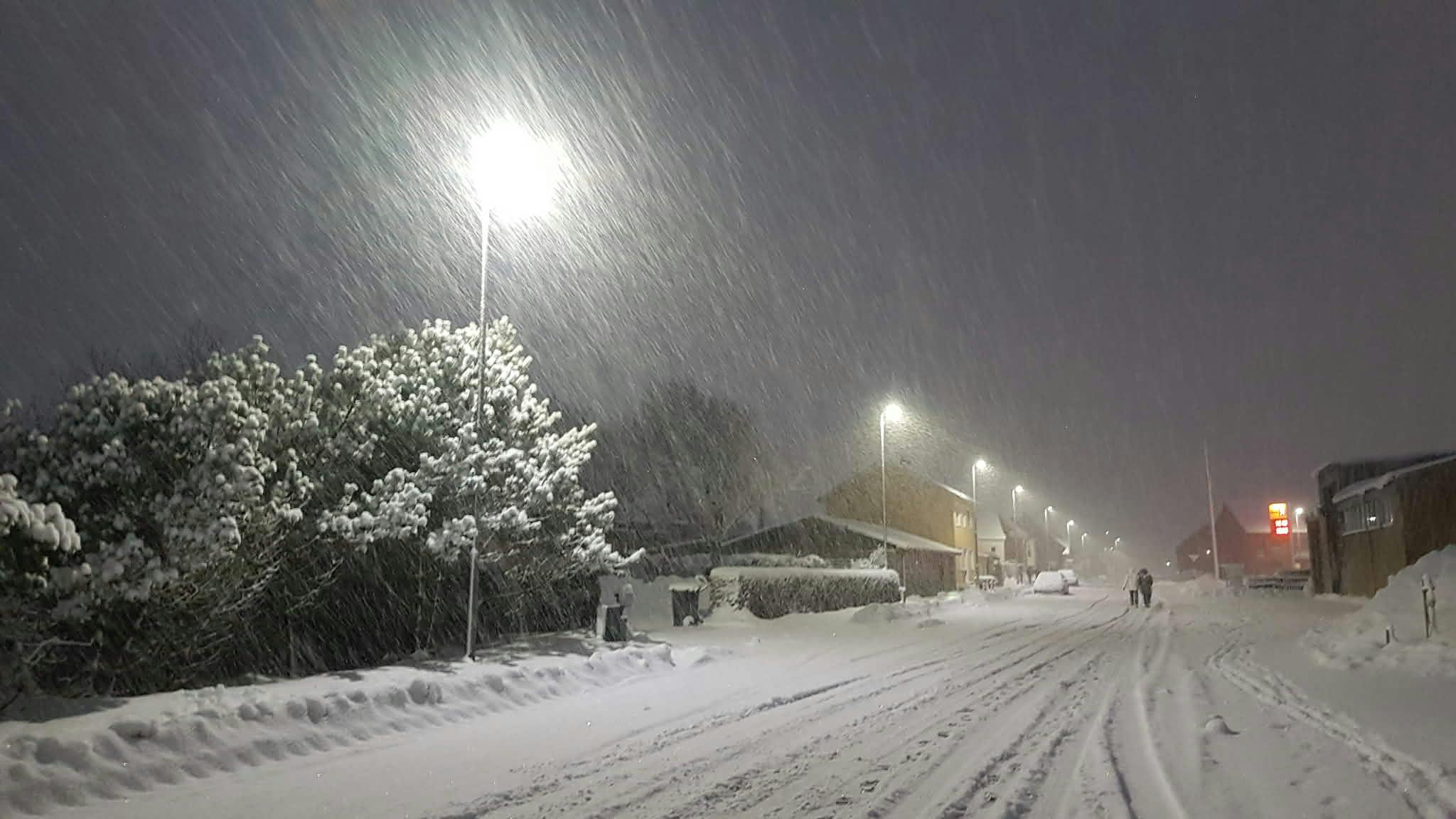 Her er sneen fotograferet i Hirtshals.