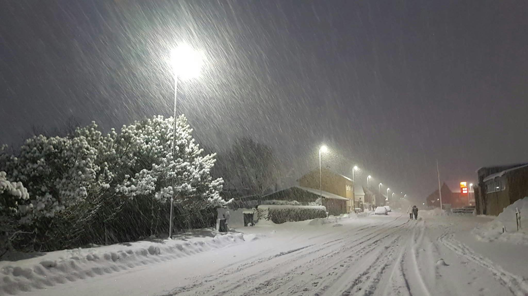 Her er sneen fotograferet i Hirtshals.