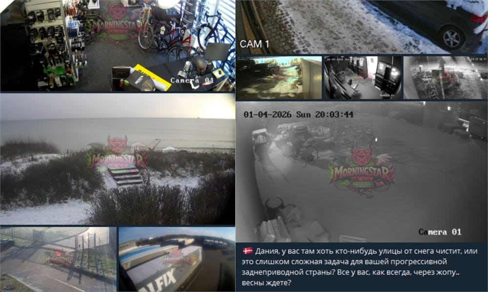 Billederne stammer fra danske overvågningskameraer, som den nye russiske hackergruppe, Morningstars, har hacket og lagt optagelser fra ud på det sociale medie Telegram