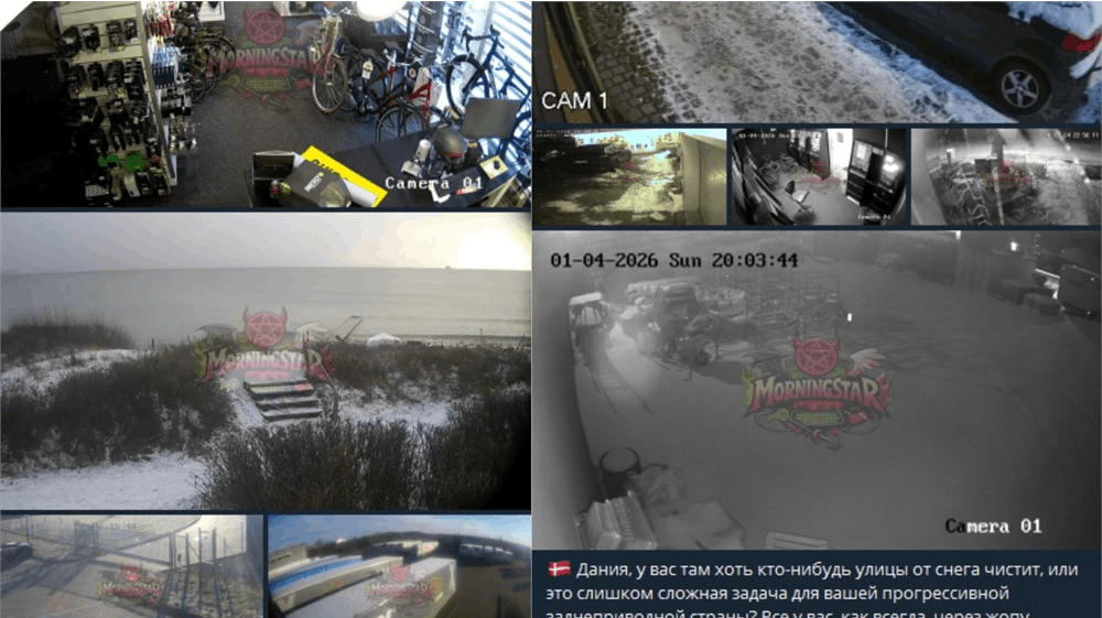 Billederne stammer fra danske overvågningskameraer, som den nye russiske hackergruppe, Morningstars, har hacket og lagt optagelser fra ud på det sociale medie Telegram