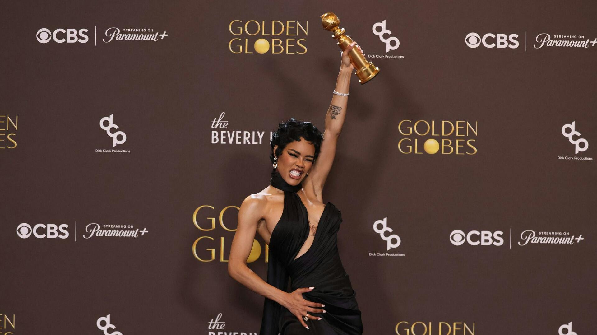 US actress Teyana Taylor poses in the press room