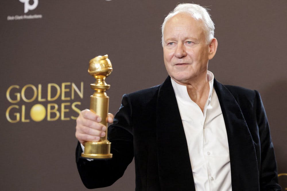 Svenske Stellan Skarsgård spiller en birolle i den norske film "Affeksjonsverdi". Natten til mandag modtog han prisen for Bedste Mandlige Birolle ved årets Golden Globe-uddeling. - Foto: Mario Anzuoni/Reuters