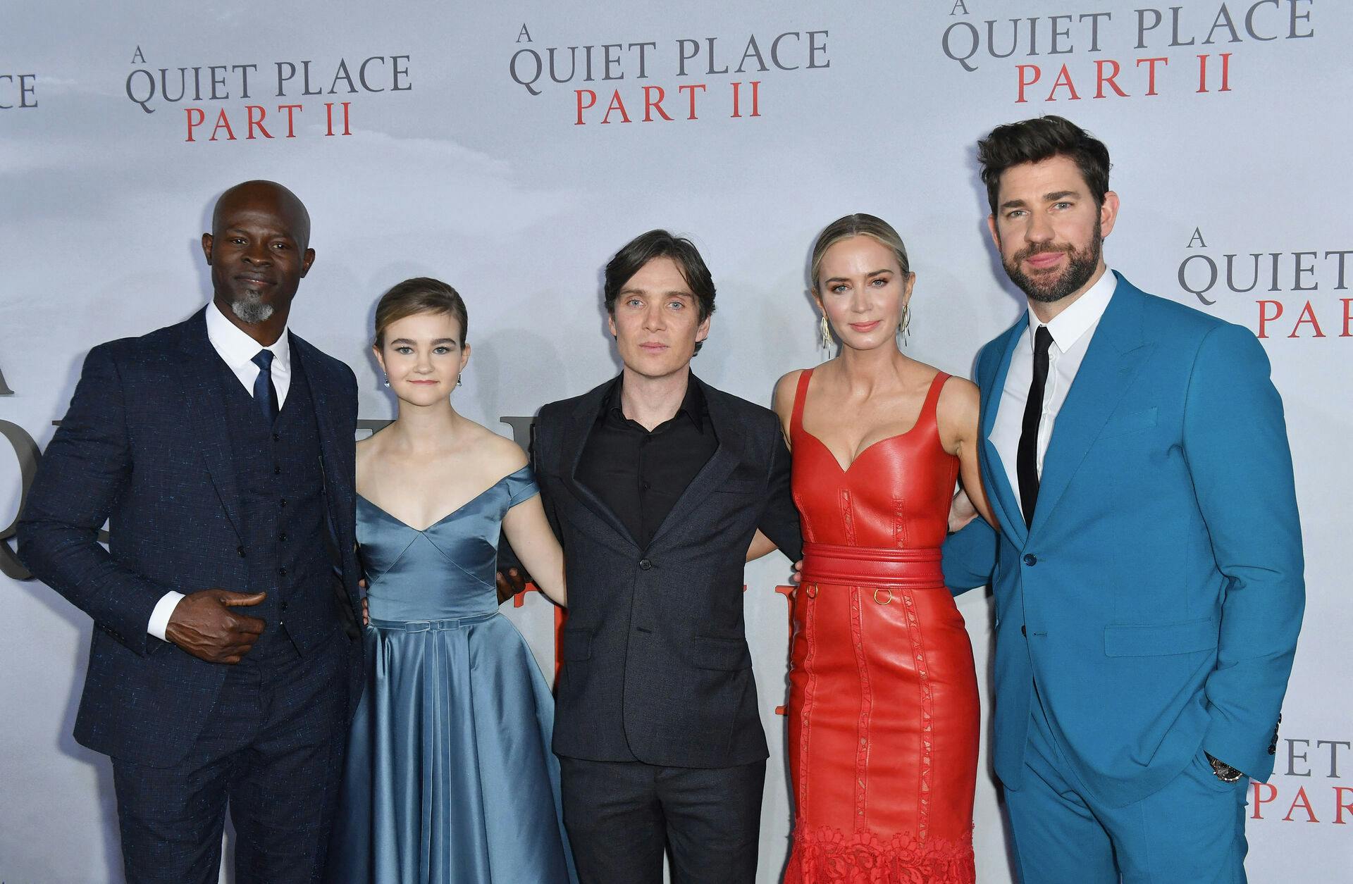 (From L) US/Beninese actor Djimon Hounsou, US actress Millicent Simmonds, Irish actor Cillian Murphy, US/British actress Emily Blunt and US actor John Krasinski attend Paramount Pictures' "A Quiet Place Part II" world premiere at Rose Theater, Jazz at Lincoln Center on March 8, 2020 in New York City. Angela Weiss / AFP