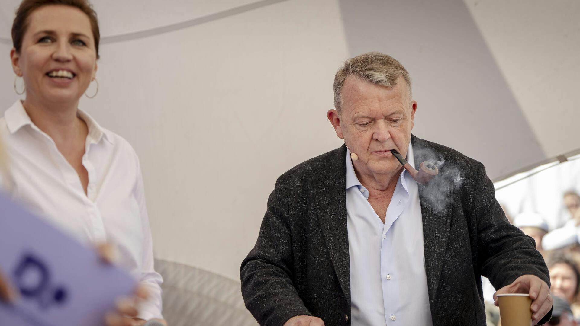 Statsminister Mette Frederiksen (S) og Lars Løkke Rasmussen (M) ses sammen under debat hos Dansk Industri på Folkemødet på Bornholm torsdag den 12. juni 2025.
