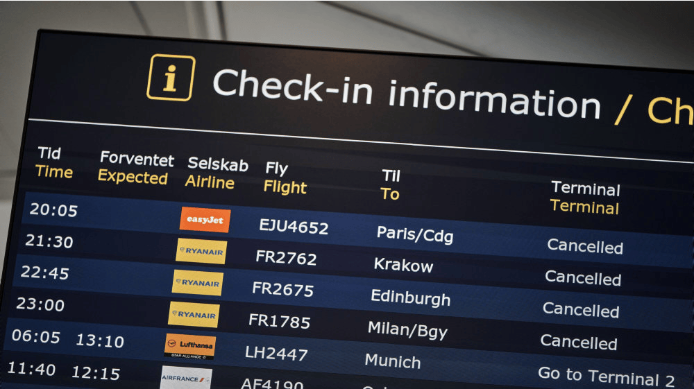 Flere fly er aflyst mandag på grund af vejret. Det oplyser Københavns Lufthavn til Ritzau. Billedet er fra 23. september, hvor flere fly blev aflyst, da der var observeret droner i Københavns Lufthavn dagen forinden. (Arkivfoto). - Foto: Thomas Traasda