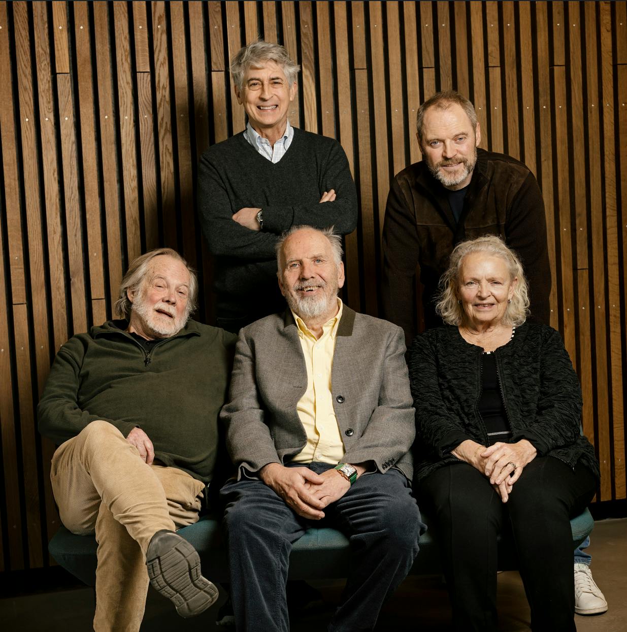 Jacob Haugaard med sine medspillere Ole Sørensen, Jacob Lohmann og Lane Lind. Bagerst instruktøren Alexander Payne.