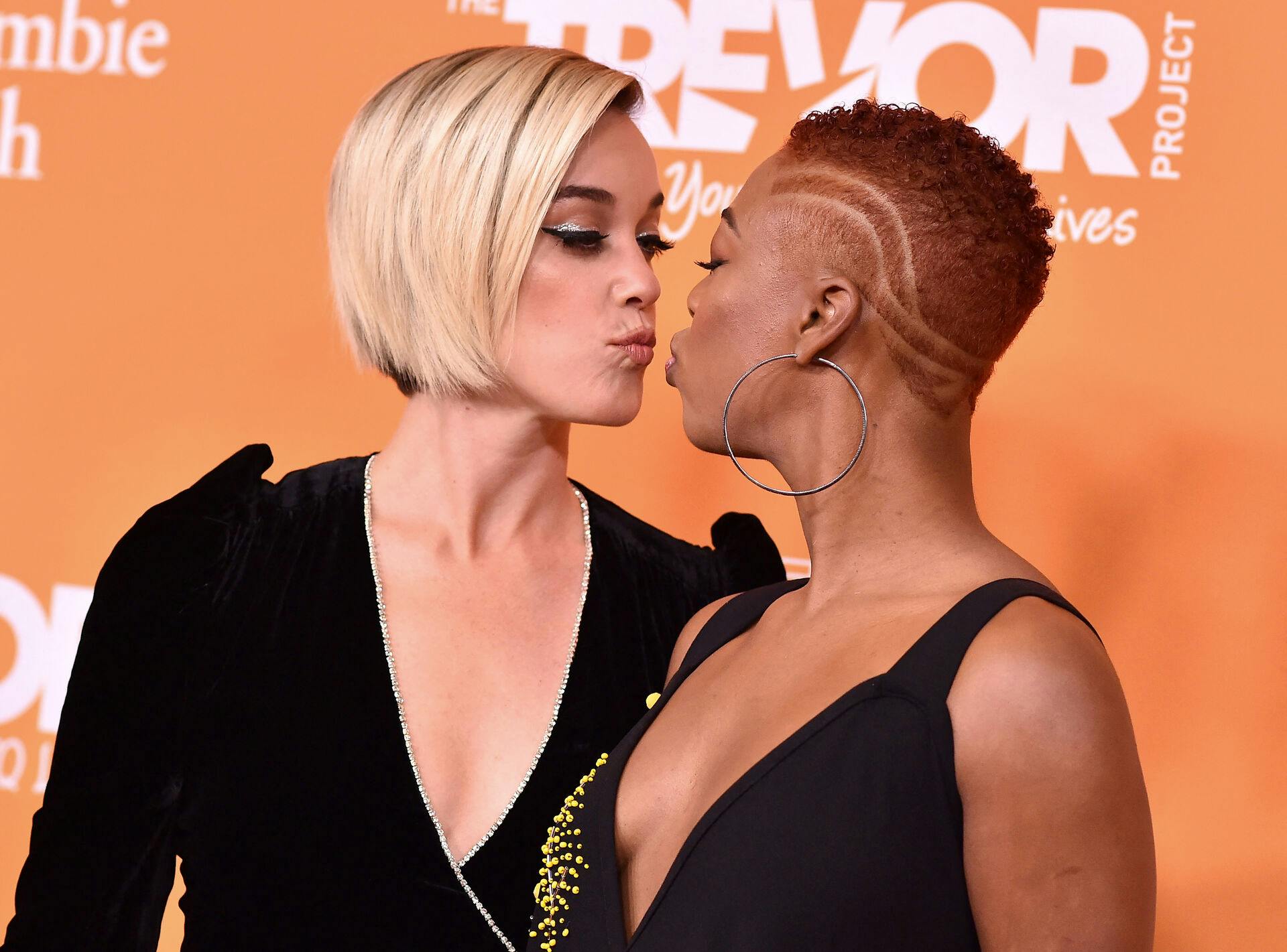 US actress Samira Wiley (R) and wife screenwriter Lauren Morelli attend the TrevorLIVE Los Angeles gala at the Beverly Hilton Hotel in Beverly Hills, California, on November 17, 2019. LISA O'CONNOR / AFP