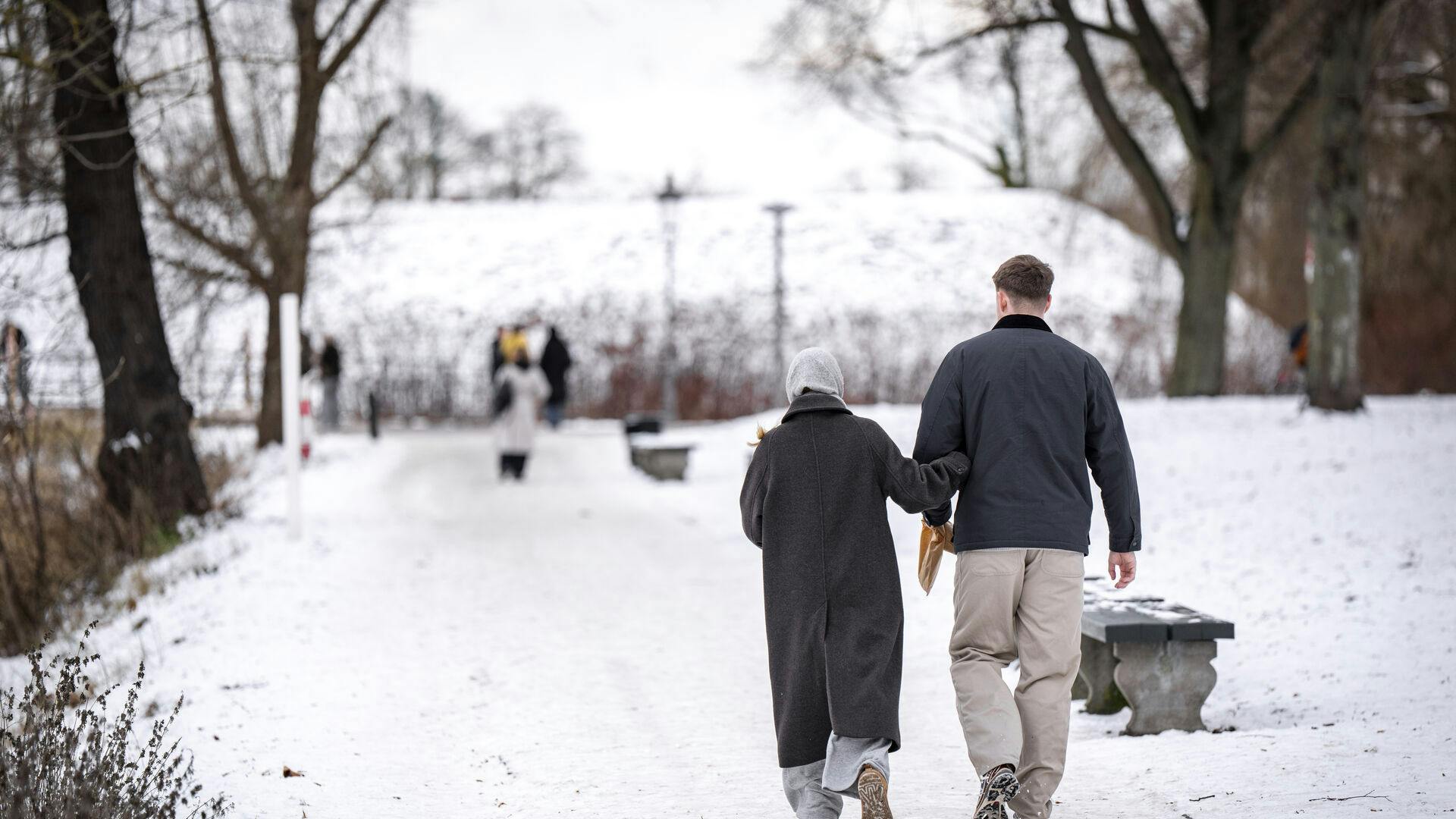 Sne ved Kastellet i København fredag den 9. januar 2026. DMI's varsel om snefygning gælder fra fredag klokken 06 til lørdag klokken 12 i et bælte fra det sydlige Jylland over Fyn, Lolland-Falster og det sydlige Sjælland til Bornholm. (Foto: Sebastian Elias Uth/Ritzau Scanpix)