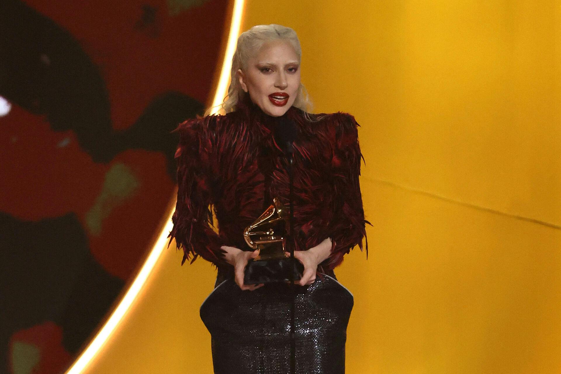 Lady Gaga accepts the award for Best Pop Vocal Album for "MAYHEM" during the 68th Annual Grammy Awards in Los Angeles, California, U.S., February 1, 2026. REUTERS/Daniel Cole