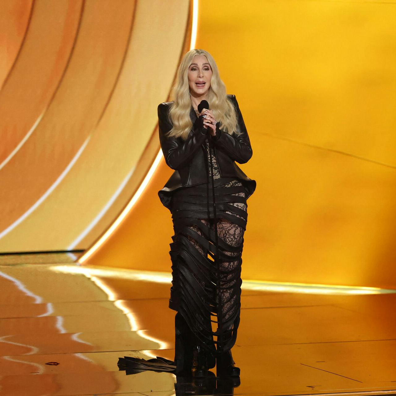 Cher speaks on stage as she accepts the Lifetime Achievement Award during the 68th Annual Grammy Awards in Los Angeles, California, U.S., February 1, 2026. REUTERS/Daniel Cole