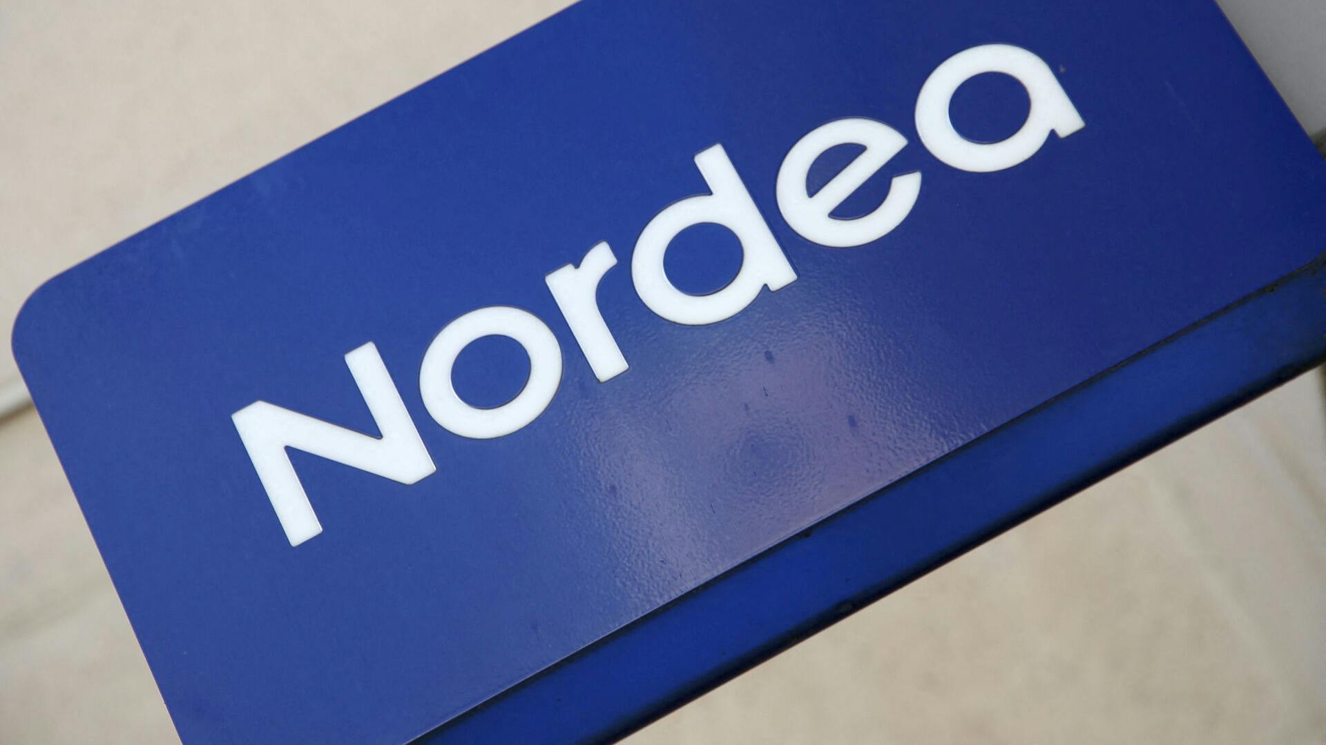 A view of a Nordea logo above one of its branches in Lund, Sweden, October 16, 2023. REUTERS/ Tom Little
