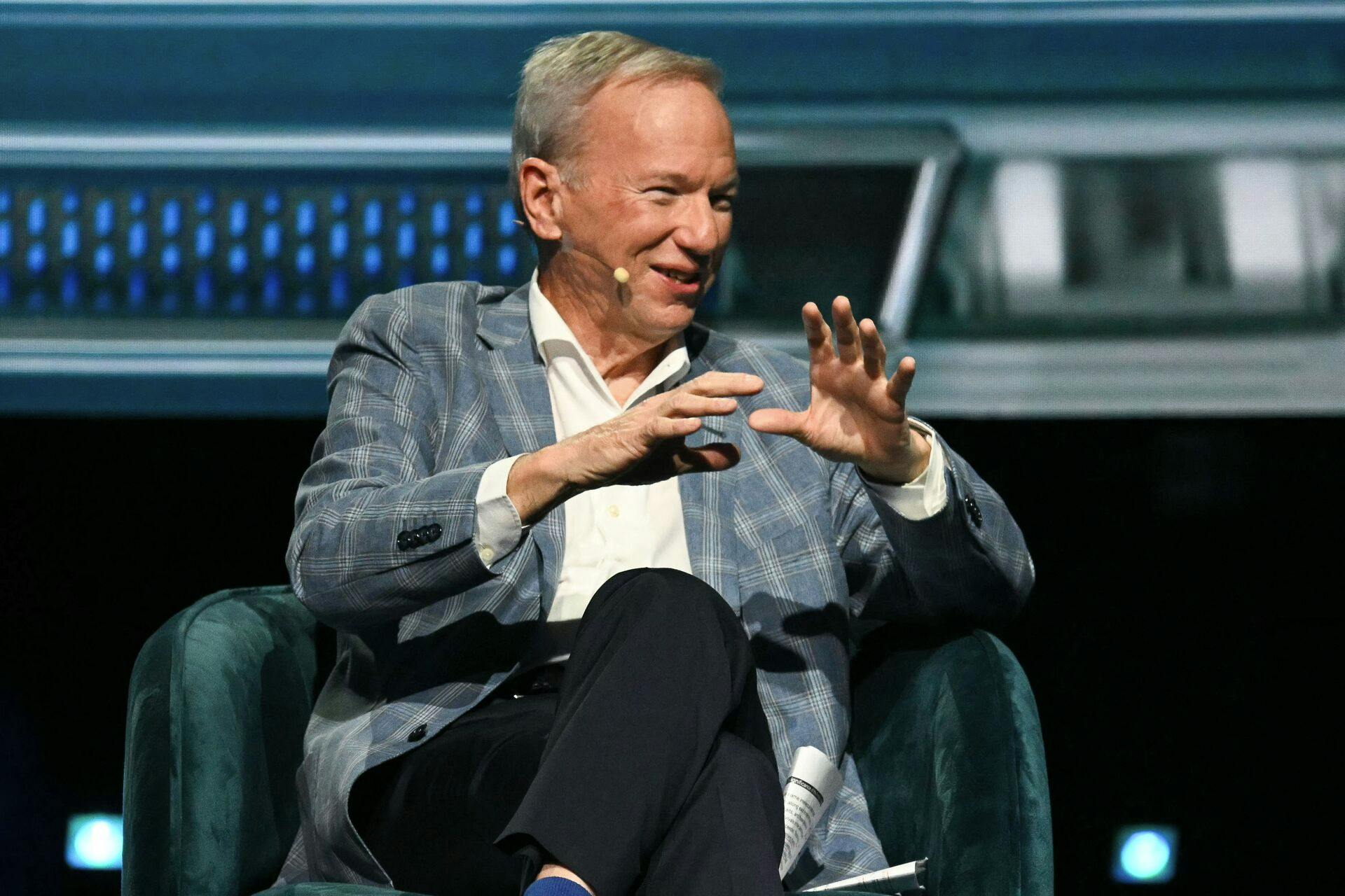 Former Google CEO Eric Schmidt speaks at the American Business Forum at the Kaseya Center in Miami on November 6, 2025. (Photo by Chandan Khanna / AFP)