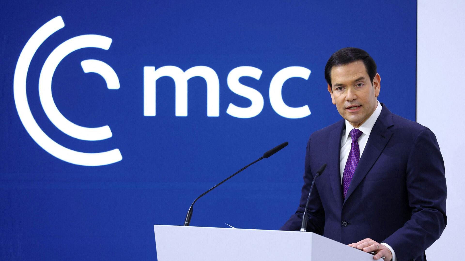 Marco Rubio taler ved sikkerhedskonferencen i München.