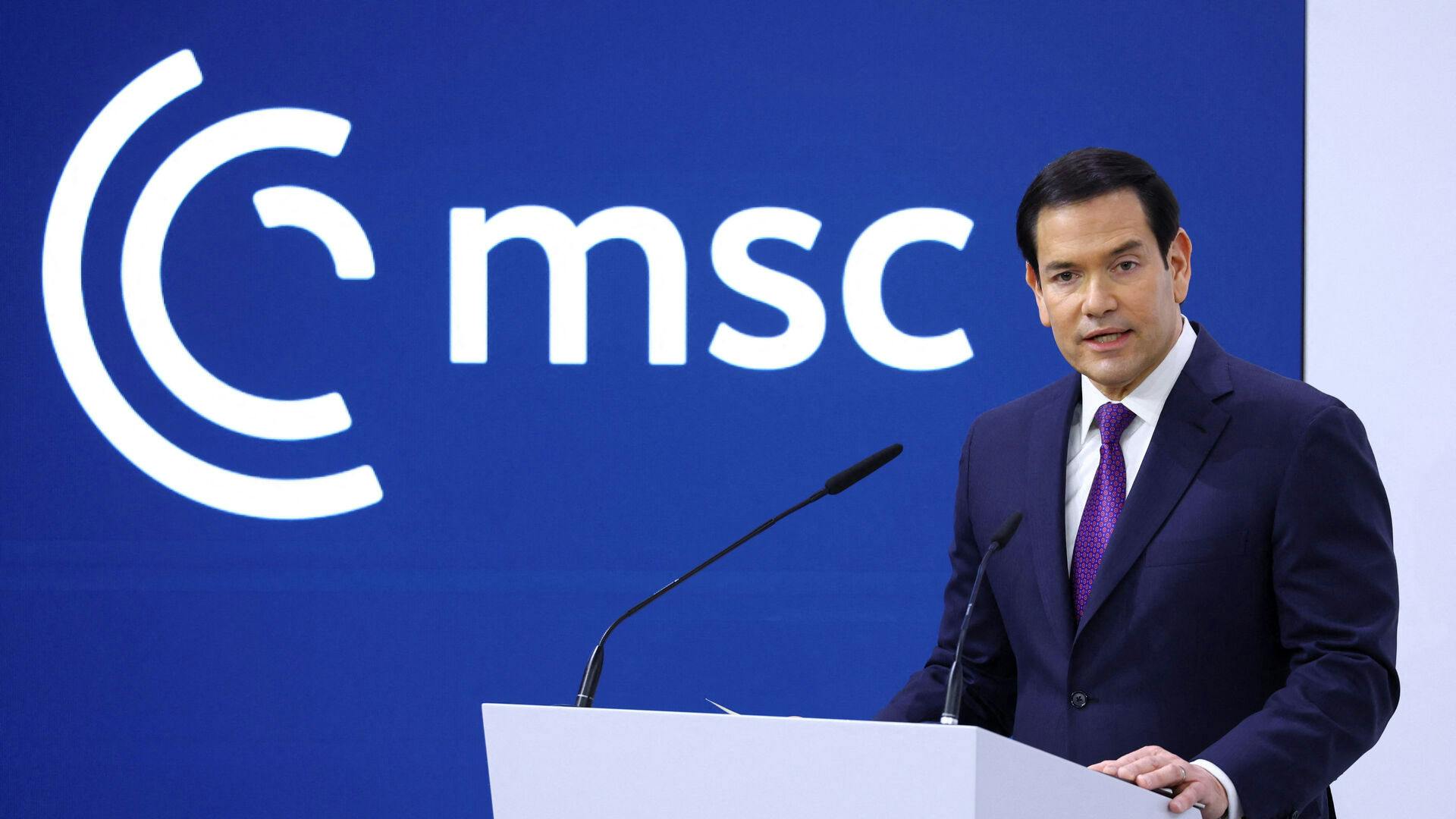 Marco Rubio taler ved sikkerhedskonferencen i München.