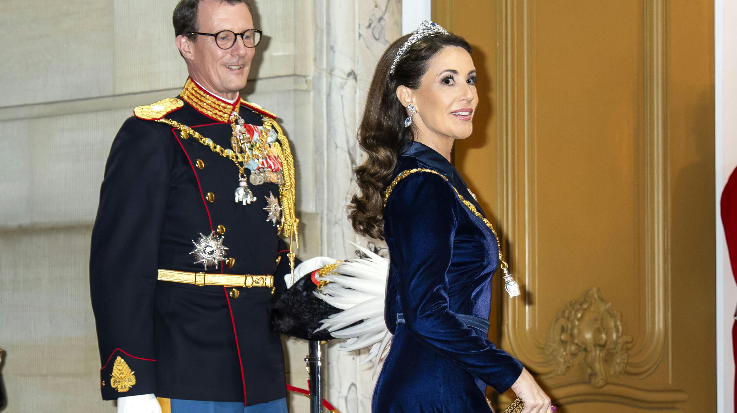 Prins Joachim og prinsesse Marie til kongeparrets nytårskur og -taffel for regeringen, Folketingets formand, repræsentanter for det officielle Danmark og Hoffet 1. januar.