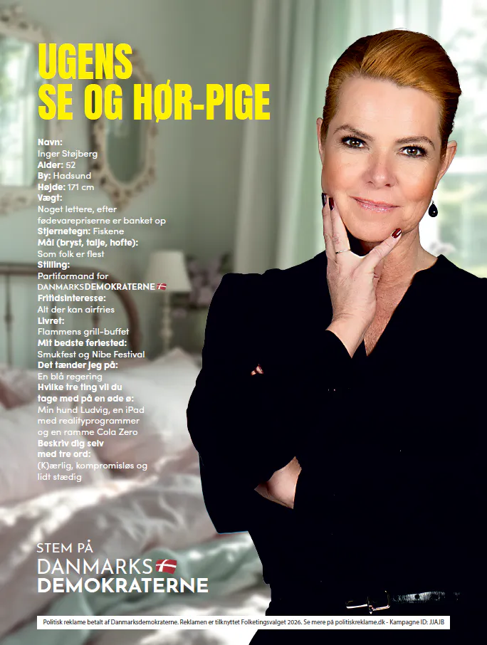 Inger Støjberg forsøger sig som - påklædt - SE og HØR-pige.