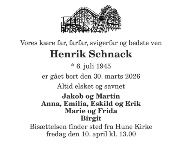 Fårup Sommerland betød en hel del for Henrik Schnack, og hans kærlighed til forlystelser fremgår tydeligt af dødsannoncen.