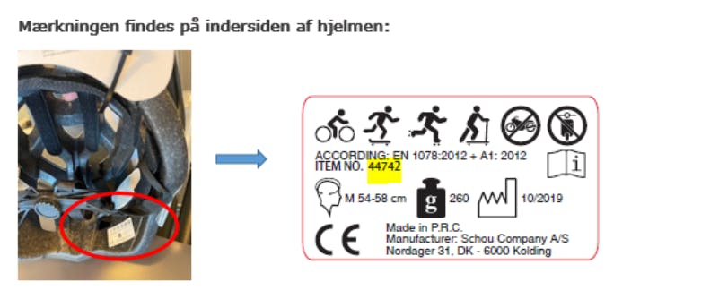 Sådan tjekker du varenumrene på cykelhjelmene (Foto: Schou Company A/S)