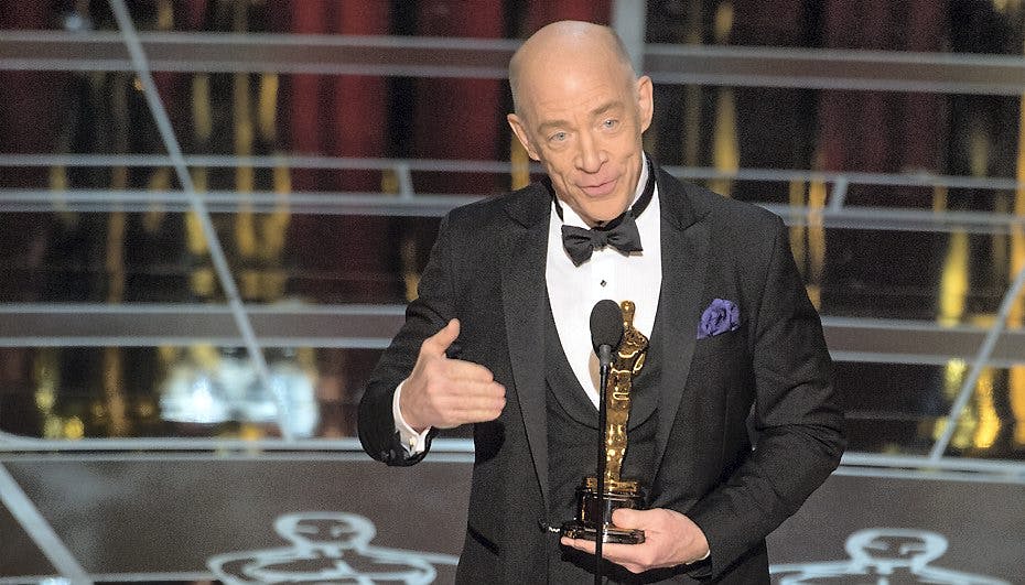 J. K. Simmons vandt sin første Oscar for sin rolle som højtråbende musiklærer i filmen "Whiplash".