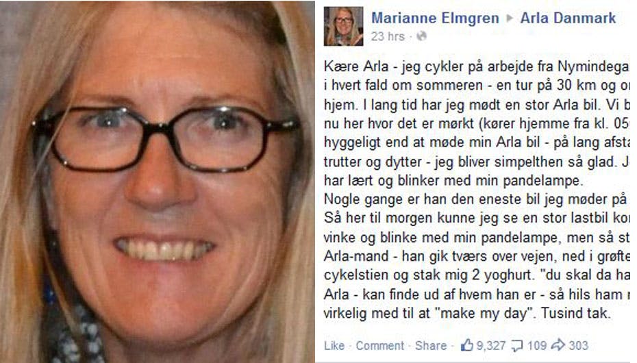 Marianne Elmgren skrev denne besked til mejerigiganten Arla - nu går beskeden Danmark rundt