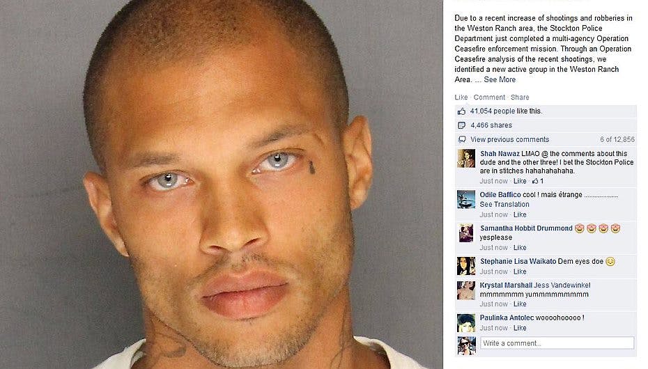 Jeremy Meeks' kone er bestemt ikke begejstret over den opmærksomhed hendes mand får i cyberspace.