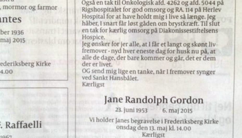 Hendes rørende sidste hilsen går lige nu landet rundt