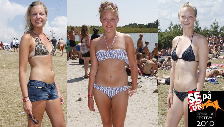 Det vrimler med festival-piger i bikini ved badesøen i campingområdet når vejrguderne sender sol over Roskilde Festivalen