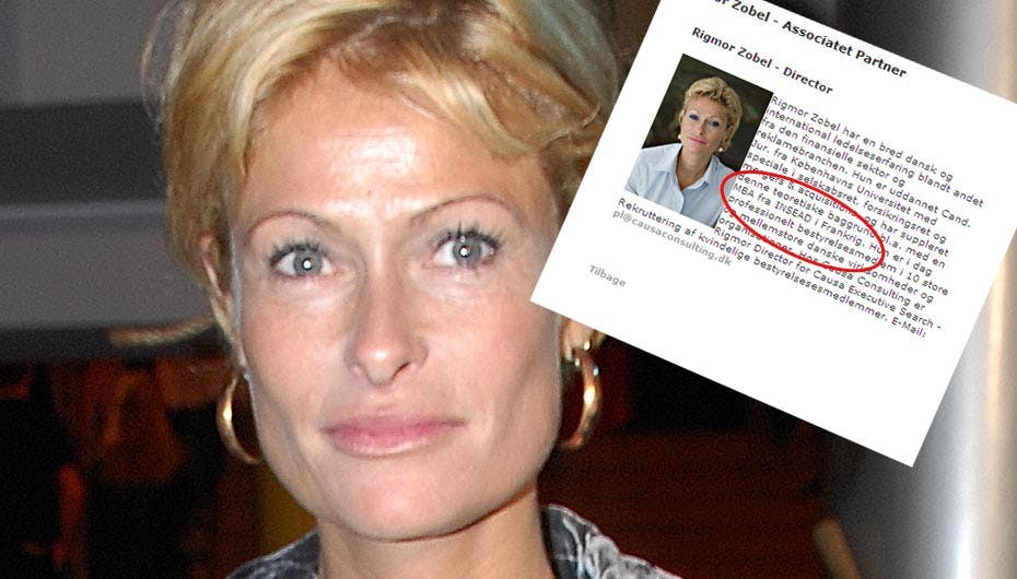 Det er her på hjemmesiden, at Rigmor Zobel lyver om sin titel