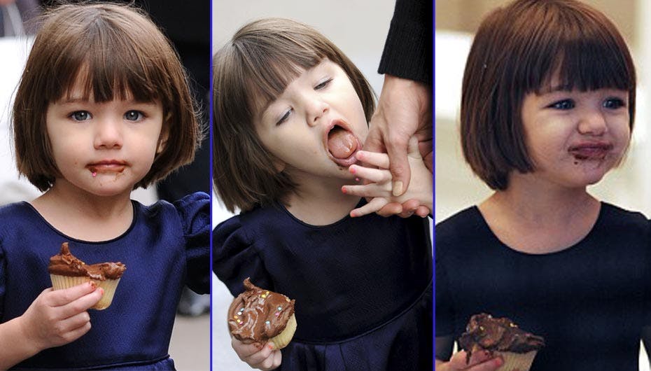 Suri Cruise smæskede sig i chokoladekage og havde rester hængende i mundvigende