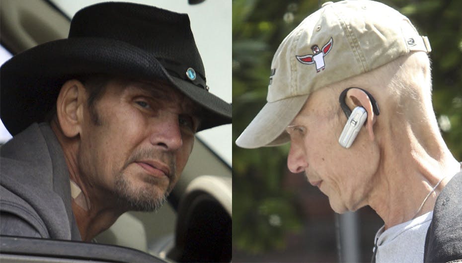 Billedet til højre er blot få måneder gammelt og viser en meget svag og syg Swayze – billedet til venstre er fra i søndags, så der er bestemt fremgang at spore