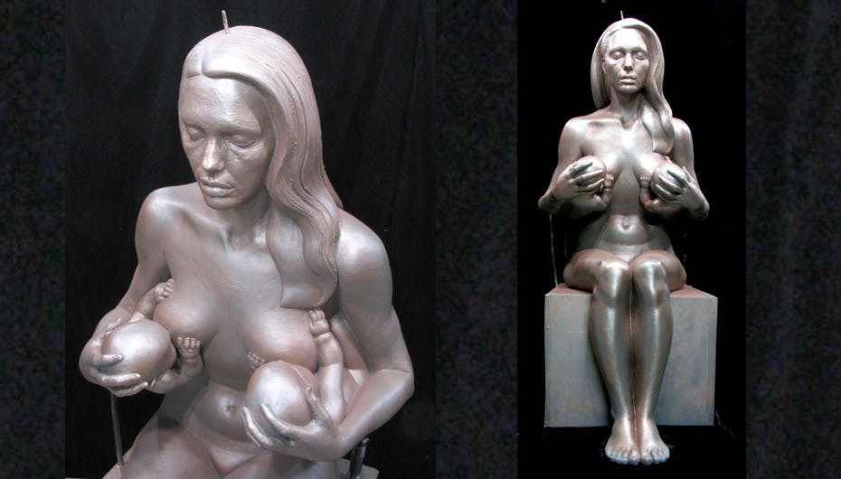 Skulpturen af den nøgne Angelina Jolie er i fuld størrelse